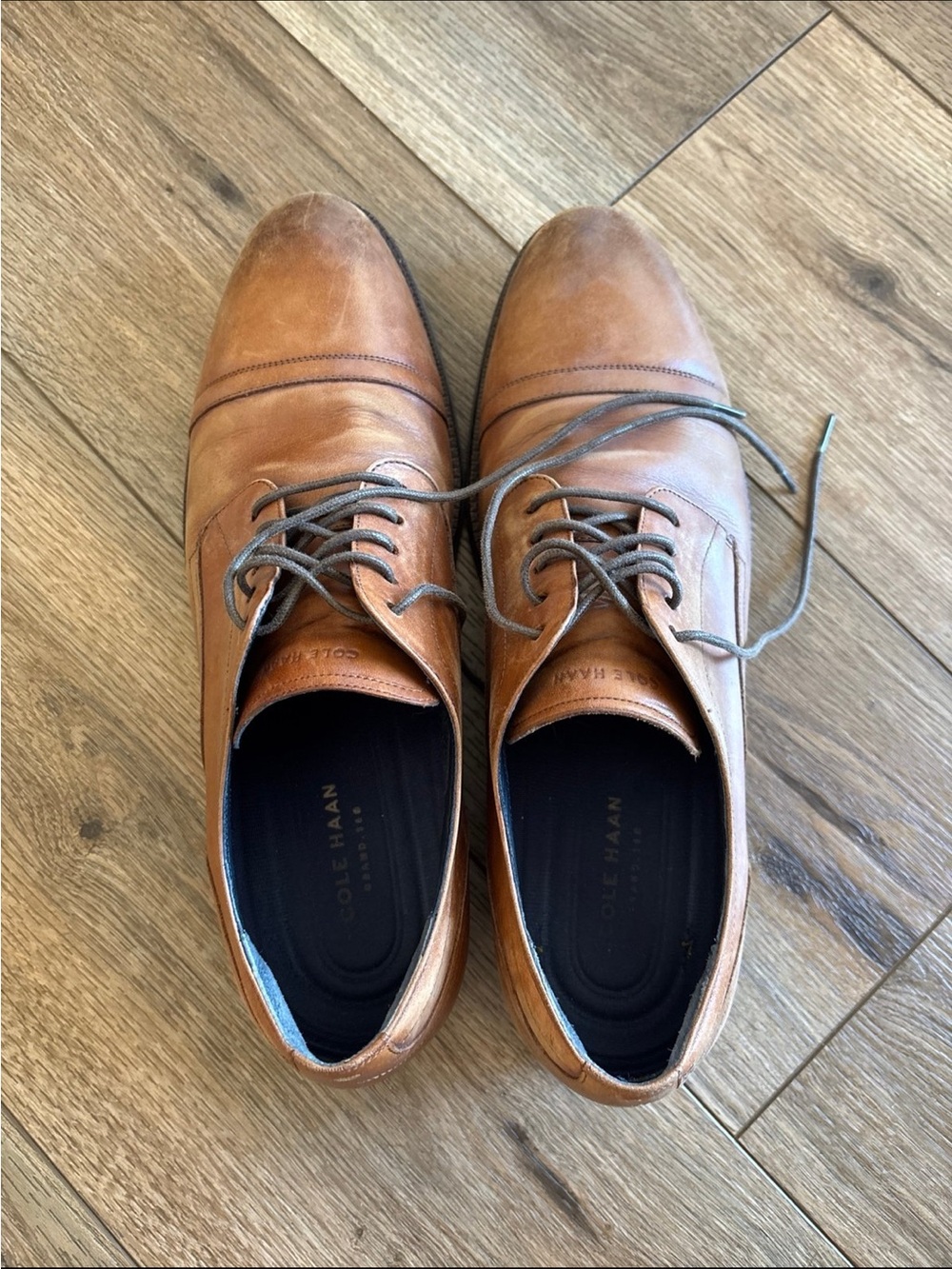 Cole Haan Men's Cognac Leather Cap-Toe Oxfords